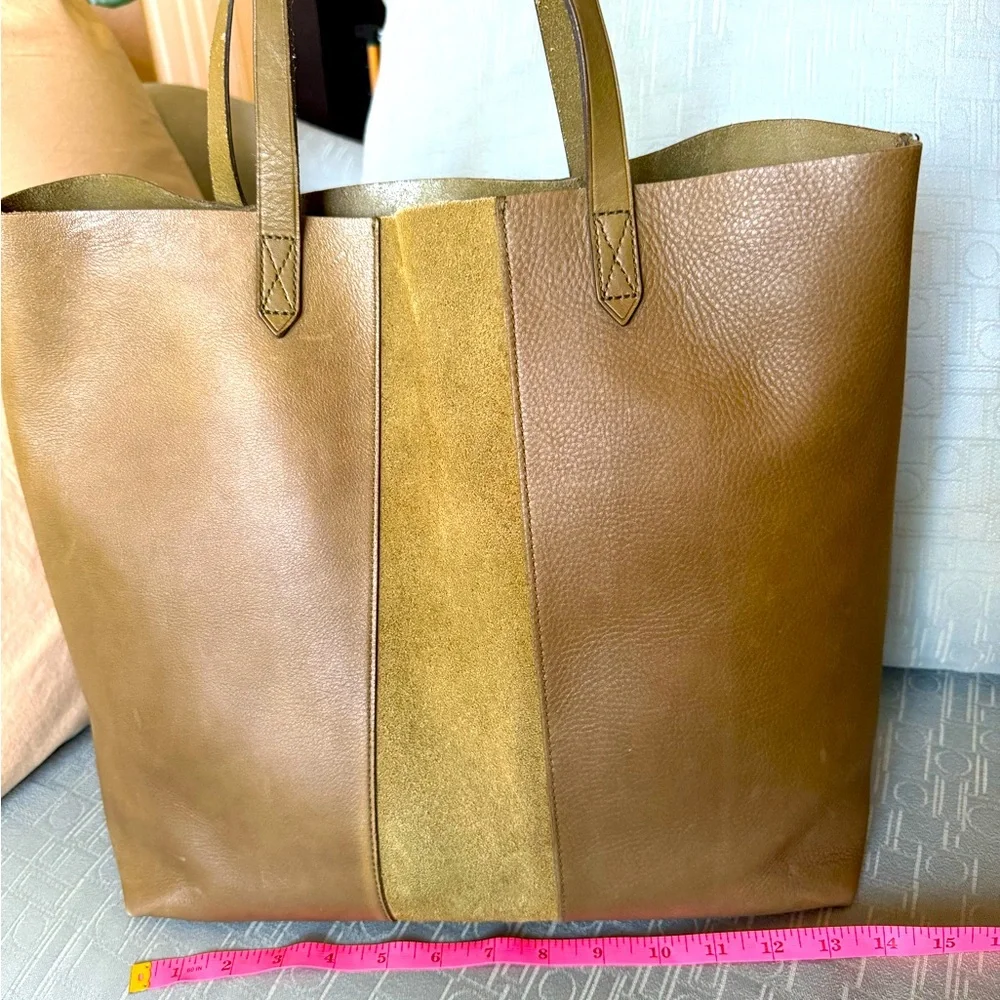 Madewell Olive Green Leather Tote with Suede Stripe - Picture 2 of 4